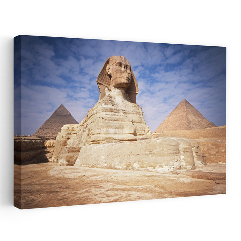 «The Great Sphinx Chefren & Cheops Pyramids», Gizeh, Égypte, rétro, rétro, lion, architecture, paysage, art mural