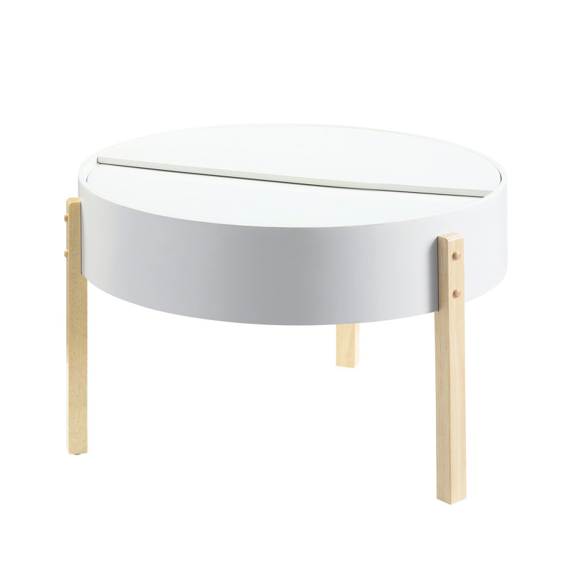 Table ronde blanche et naturelle - Café avec option de rangement caché