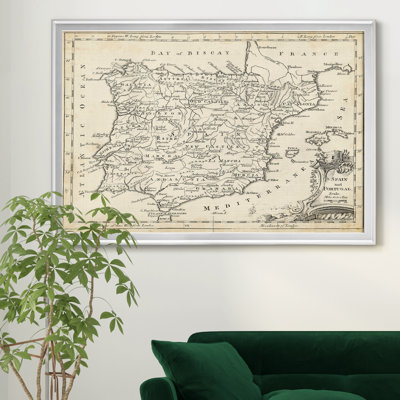 Carte de l'Espagne - Carte du monde vintage, encadrée sous verre acrylique, décoration murale pour bureau et bibliothèque