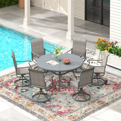 Outdoor Patio Aluminum Dining Table With Swivel Chair