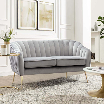 Velvet Sofa Couch With Gold Finished Legs