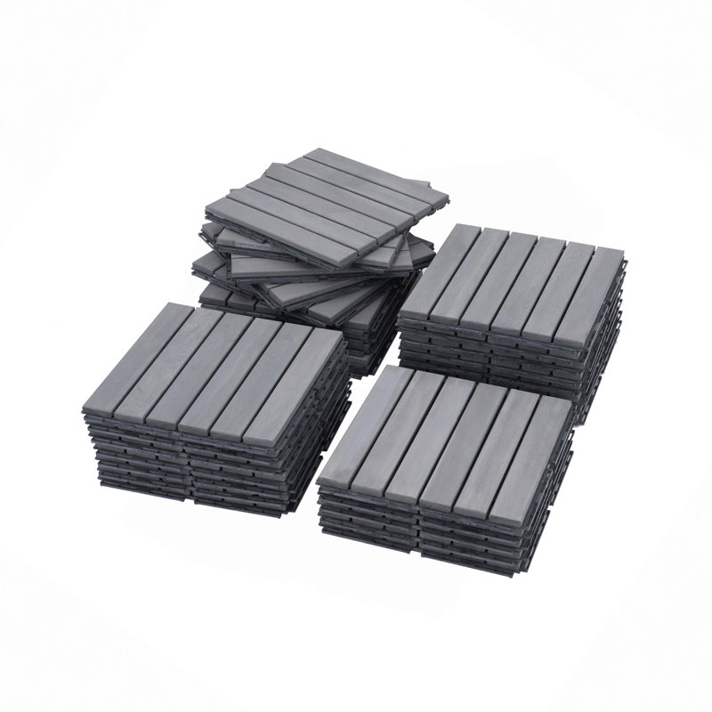 30 tuiles de terrasse imbriquées à motif rayé, plancher carré en bois franc d'acacia 12 "x 12" pour patio, banc, côté piscine