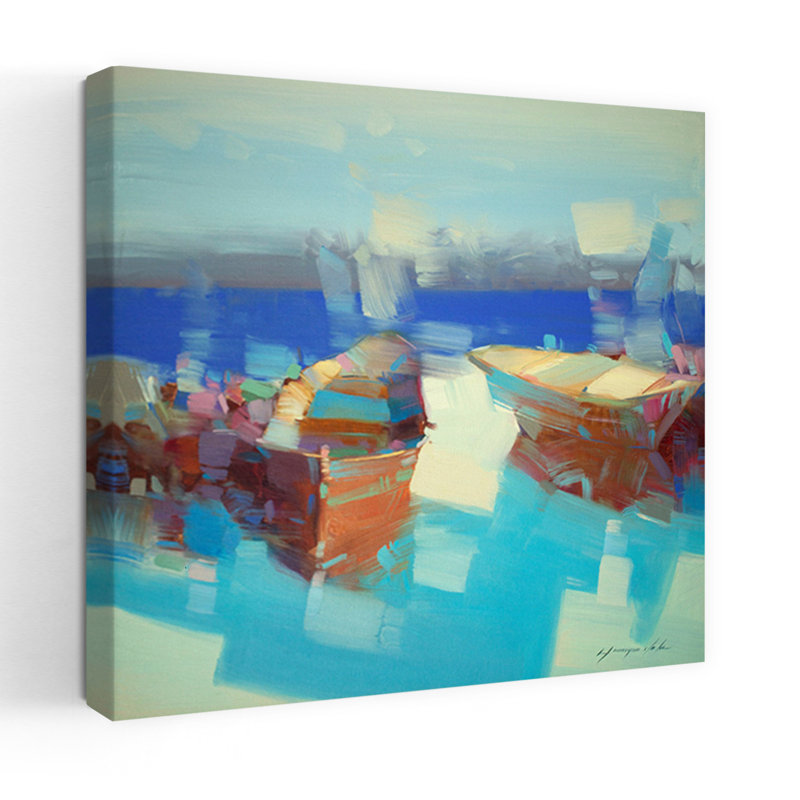 Rowboats II Abstract Coastal Landscape Art, 18" H x 18" W