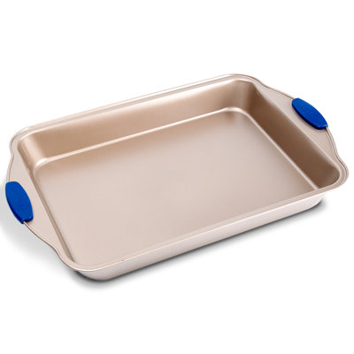Plat de cuisson antiadhésif - Revêtement doré antiadhésif de luxe à l'intérieur et à l'extérieur avec poignées en silicone bleu, compatible avec les modèles: NCSBSG78, NCSBSG60, NCSBSG36 (or)