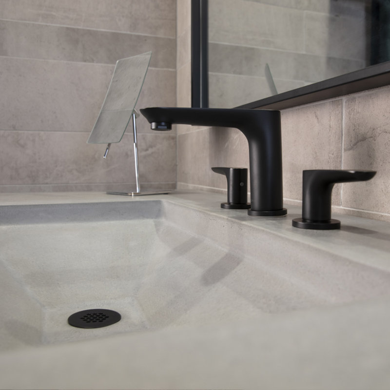Flou Widespread Bathroom Faucet with Drain Assembly, Matte Black
