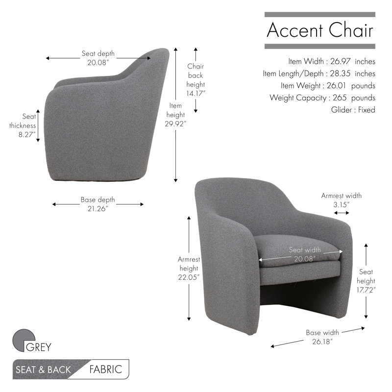 Brijpal Sherpa Fabric Upholstered Barrel Accent Chair, Gray Polyester Blend