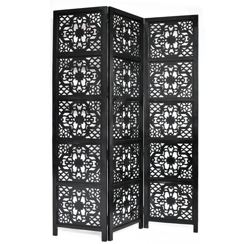 Cloison 3 panneaux en bois massif Goddard, Noir
