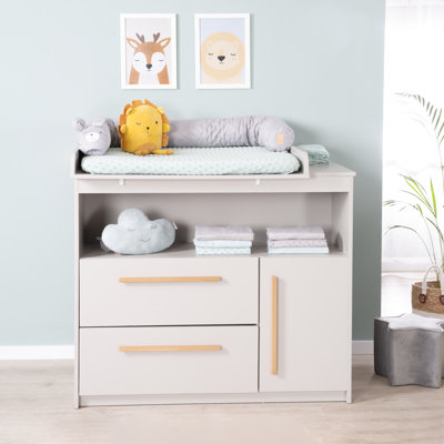 Lea Unit Includes a Removable with 2 Drawers and 1 Door, and a Beige / Gray Wooden Handle Changing Table