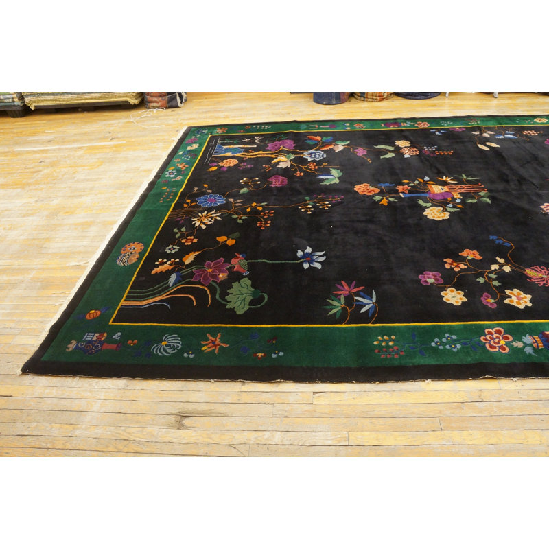 Antique Chinese - Art Deco Room Size Wool Black Rug