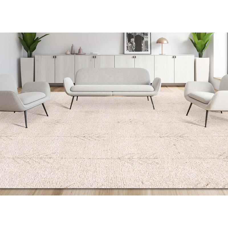 Wool Oriental Area Rug in Ivory, Rectangle 10' x 14'