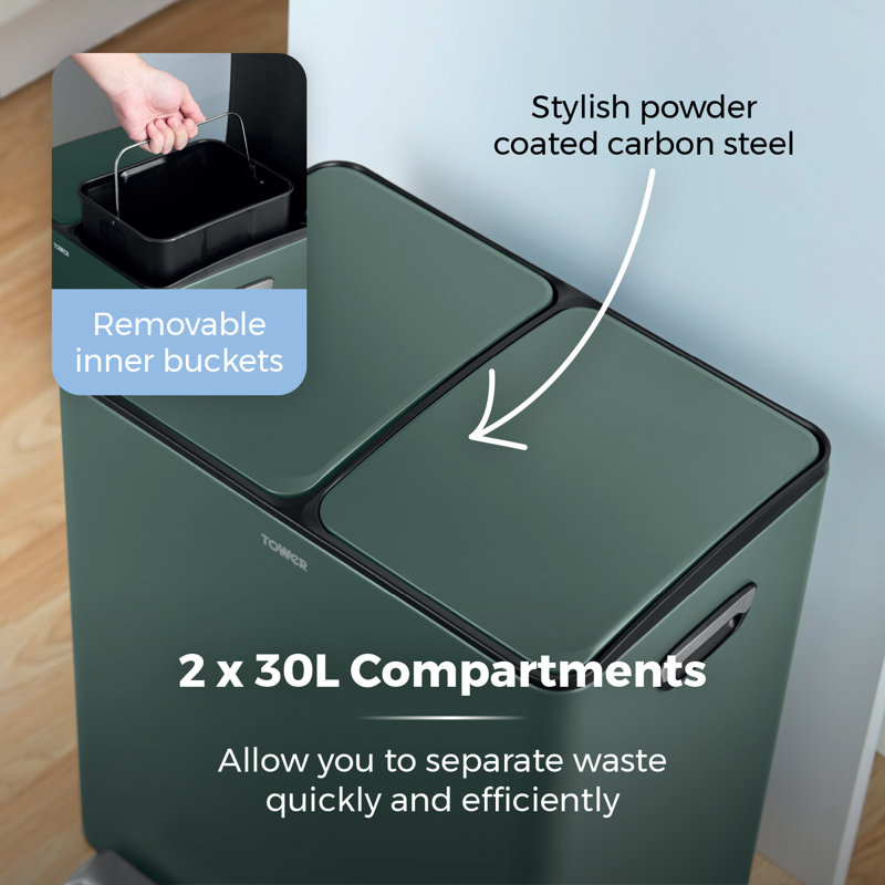 60 Litre Step On Recycling Bin, Green