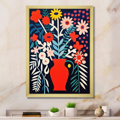 «Retro Bouquet Wildflowers in Red Vase», reproduction sur toile