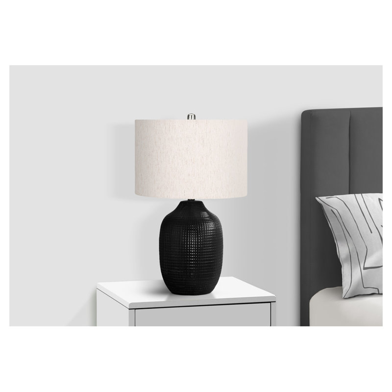 Lighting, H 26 po, lampe de table, céramique noire, abat-jour ivoire / crème, contemporain, Noir