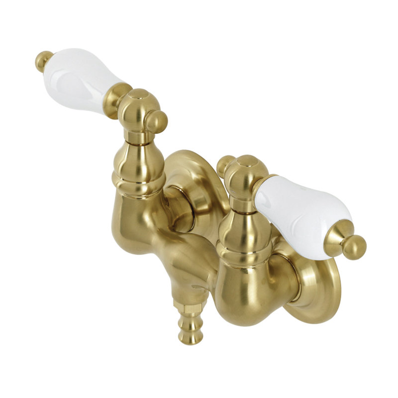 Kingston Brass Aqua Vintage Two-Handle 2-Hole Tub Wall Mount Clawfoot Tub Faucet, Brushed Brass