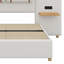 Lit plateforme tapissier, deux prises et ports de charge USB des deux côtés, deux coussins de chevet, tablettes de rangement-740974854