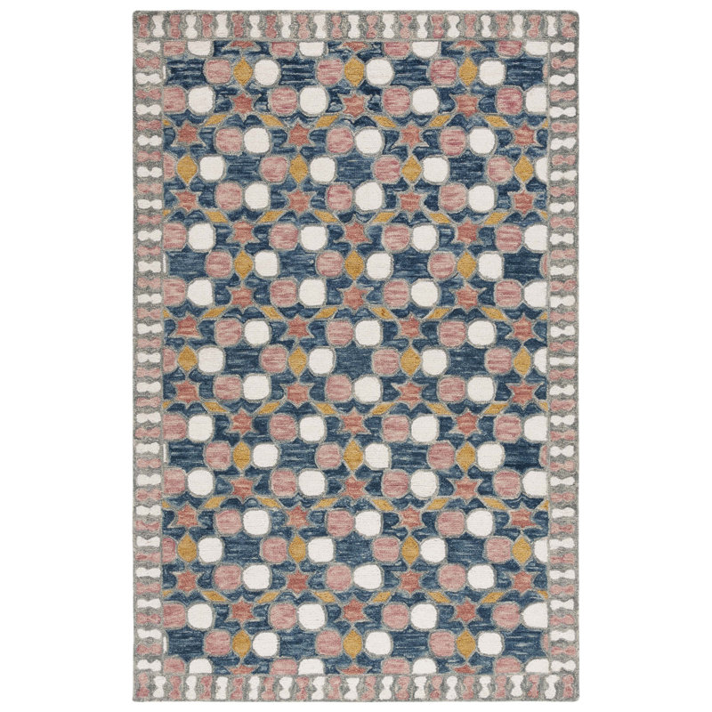 Blazier Hand Tufted Wool/Cotton Geometric Rug in Gray/Pink, Rectangle 3' x 5'
