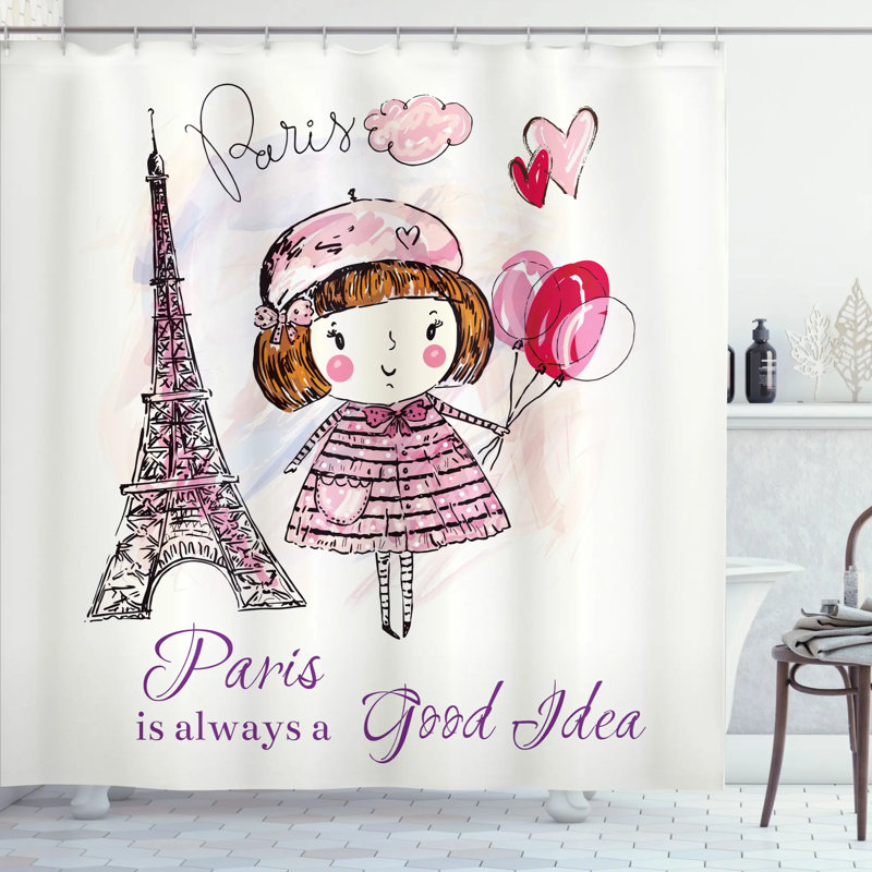 Paris Shower Curtain Set + Hooks, 70" H x 69" W