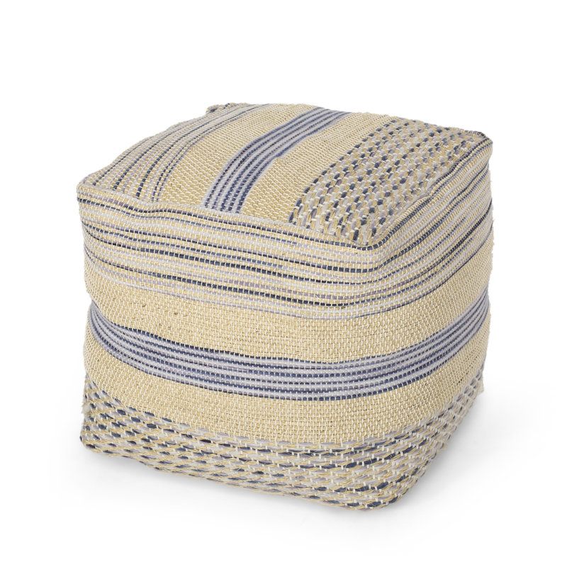Pouf en mélange de laine fabriqué à la main Western - Repose-pieds décoratif bleu naturel avec repose-pieds d'une capacité de 200 lb