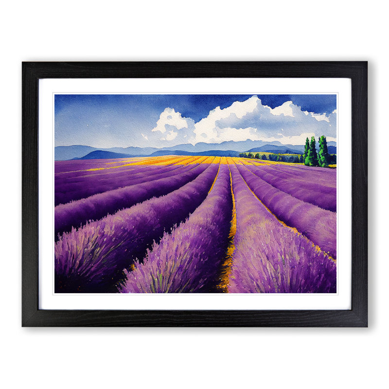 Watercolour Lavender Field Vol.6 - Single Picture Frame Print, Black, 46cm H x 64cm W x 2cm D