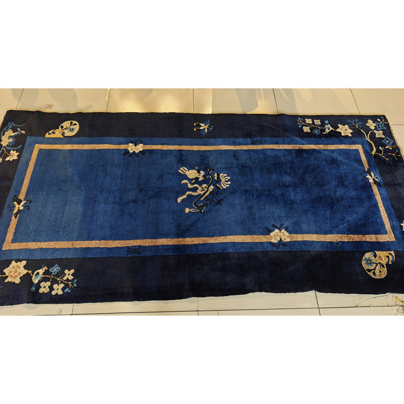 Wool Rectangle 1920s Knotted Chinese Hallway Runner Blue - Peking Antique Rug