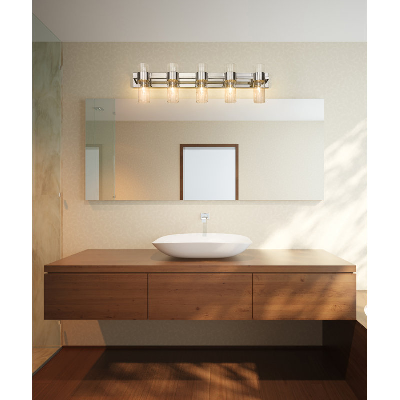 Meuble-lavabo 5 lumières Minatare, Nickel poli