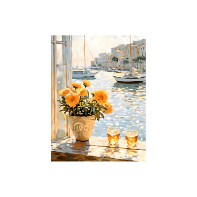 Modern Oil Yellow Flower,Built-In Back Wood Frame, Canvas Print Wall Art, 24W X 36L