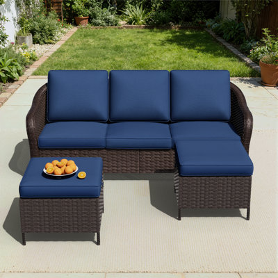3-Piece All-Weather Wicker Patio Conversation Set with Storage Ottoman & Cushions