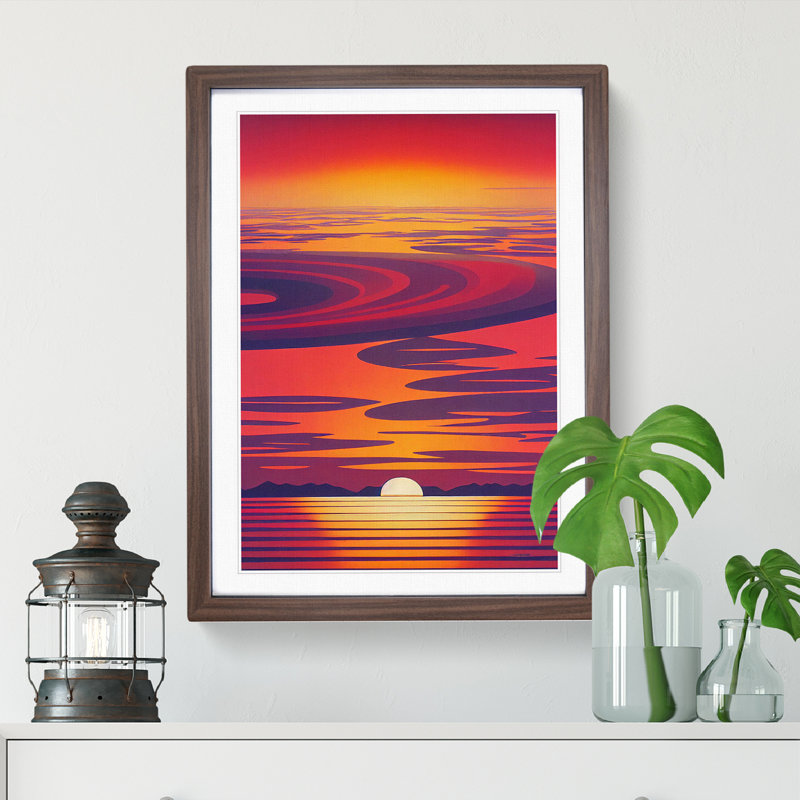 XV1022-4885X Unreal Sunset View - Print, 66cm H x 48cm W, Walnut Framed Paper, White