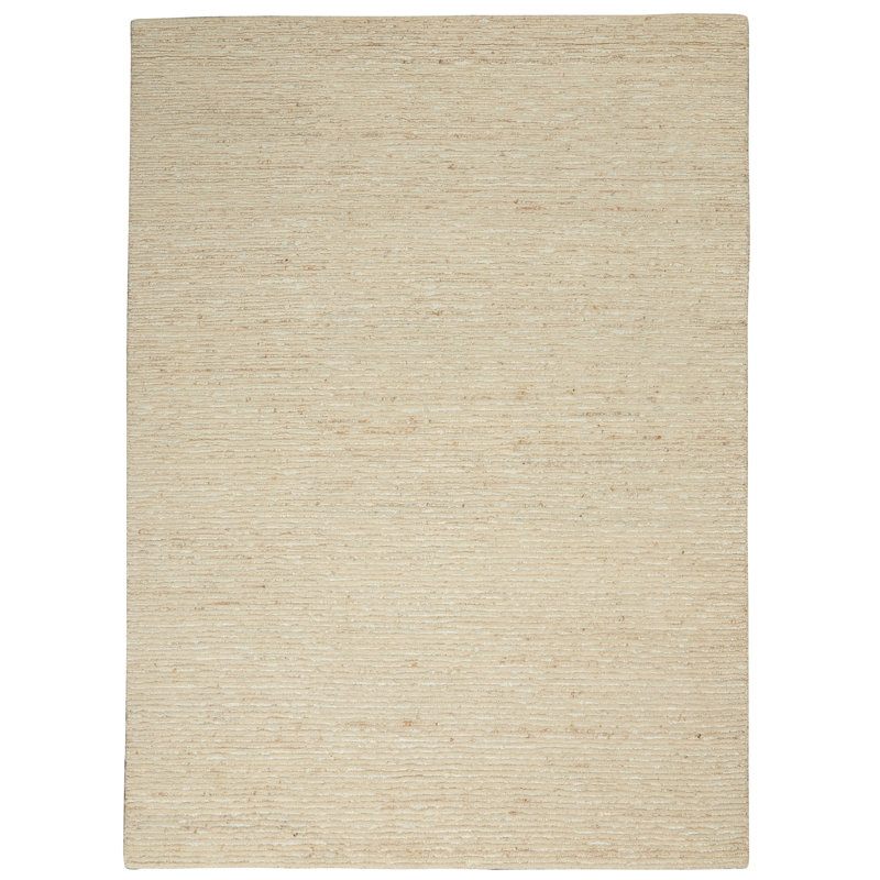 Tapis crème neutre noué à la main Kathmandu, Rectangle 5 pi 6 po x 7 pi 5 po