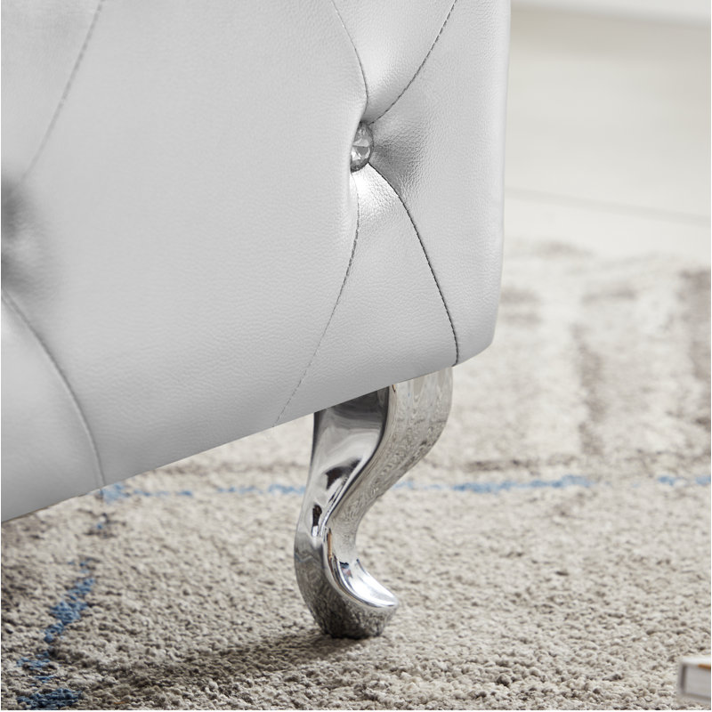 Silver PU Upholstered Storage Bench with Padded Seat