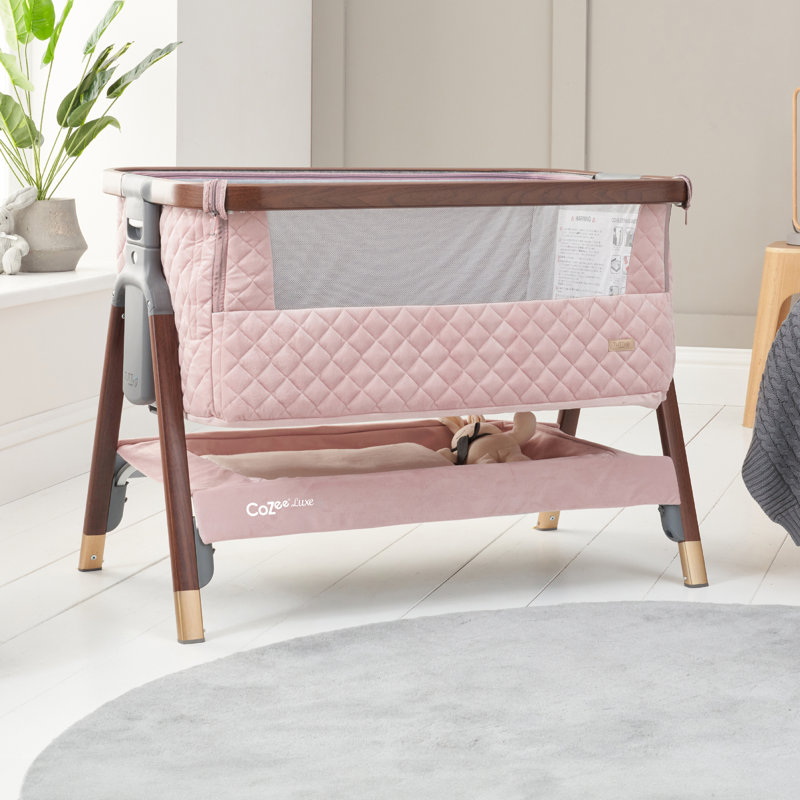 CoZee Luxe Bedside Bassinet in, Walnut/Blush Pink
