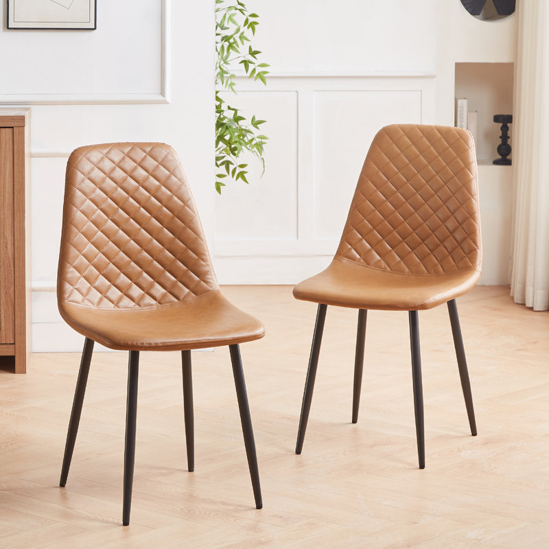 Wales Modern Upholstered Faux Leather Dining Chair, Coffee, Black