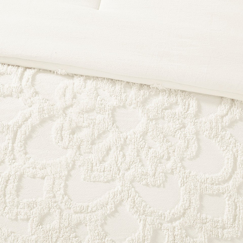 3 édredon en chenille pour lit double / grand, Édredon double / grand et 2 taies décoratives, Blanc cassé