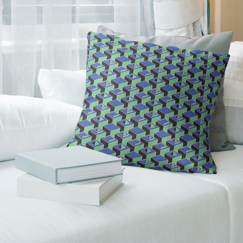 Housse de coussin Skyscrapers, 18" x 18", Petit : bleu, vert, Polyester filé