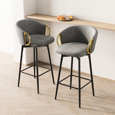 2 chaises de bar pivotantes à 360 °, revêtement en velours, sièges confortables, convient aux bars, restaurants, bureaux, 2 chaises de salle à manger modernes grises et noires, pivotantes, pieds en métal stables, beige