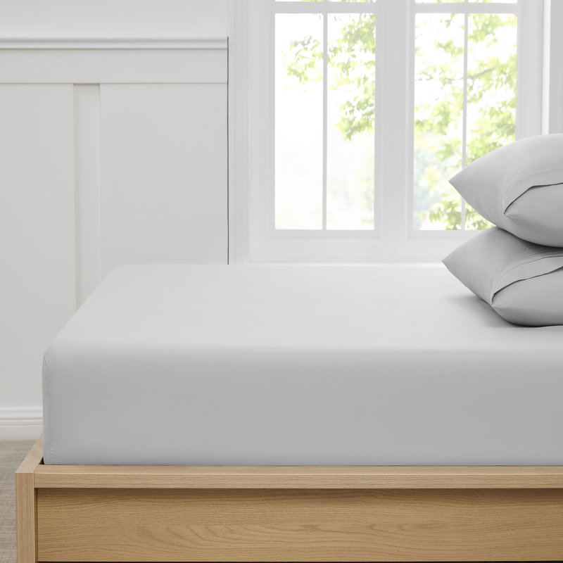 Brushed Microfiber Bottom Sheets with Built in Sheet Straps, Twin Fitted Sheet, Silver
