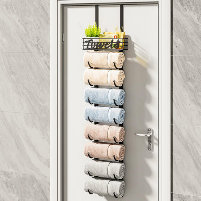 Porte-serviettes à 9 niveaux avec panier de rangement - Organisateur de salle de bain, véhicule récréatif ou camping-car