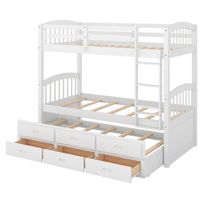 Tanvir Twin over Twin 3 Drawer Bunk Bed with Trundle by Harriet Bee, White
