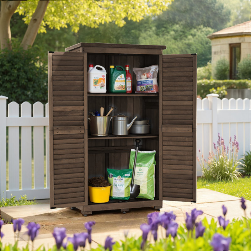 Garden 3 ft. W x 2 ft. D Outdoor Storage Tool Shed, Garden Storage Cabinet with Lockers, Brown