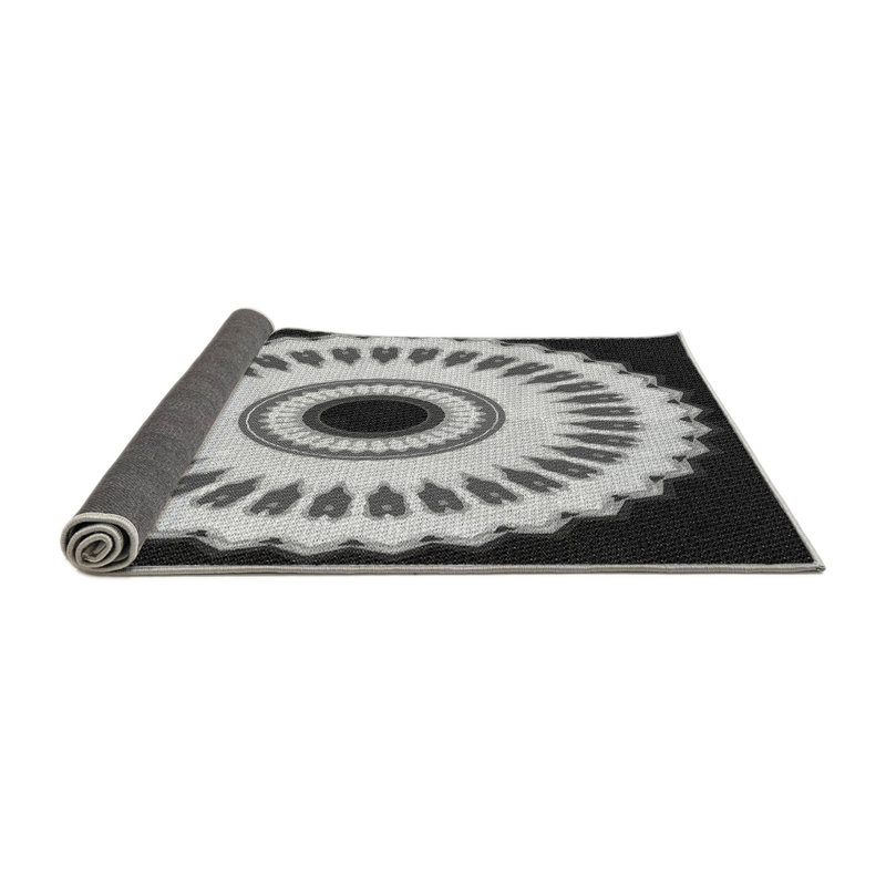 Laine tissée à la machine de style oriental et polyester noir/gris Tapis décoratif, Rond 6 pi