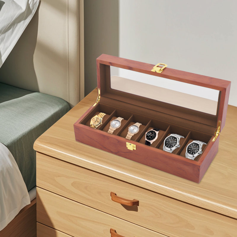 Boîte de présentation de bureau en bois aggloméré à 6 compartiments avec verrouillage