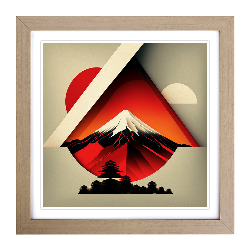 Mount Fuji Constructivism No.1 - Single Picture Frame Print on Wood, Oak