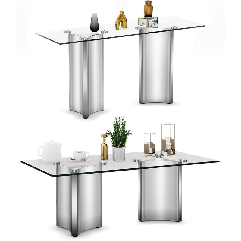 Ensemble de table de salon 2 pièces en verre et argent