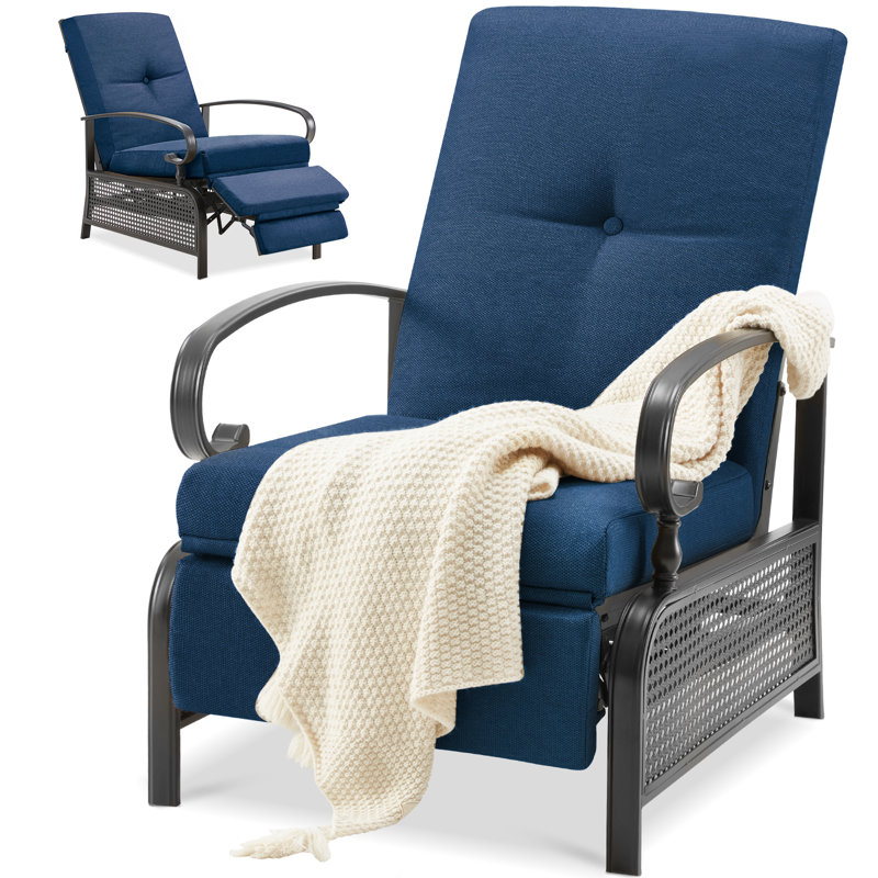 Chaise de patio inclinable avec coussins, Bleu