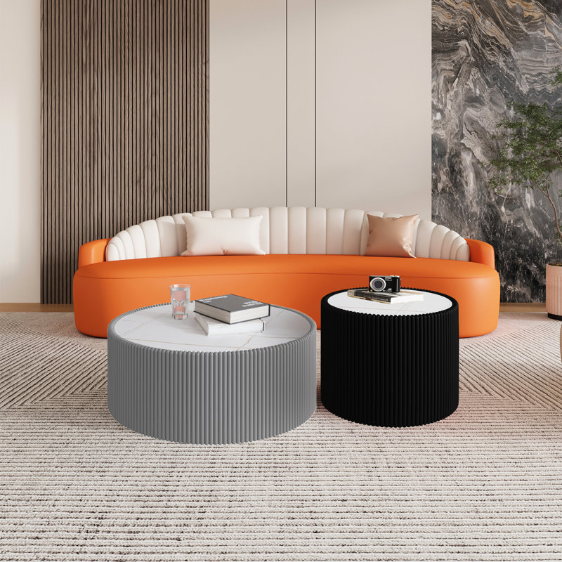 Table cylindrique avec revêtement en cuir microfibre, sans assemblage, blanc et or Fin élégant