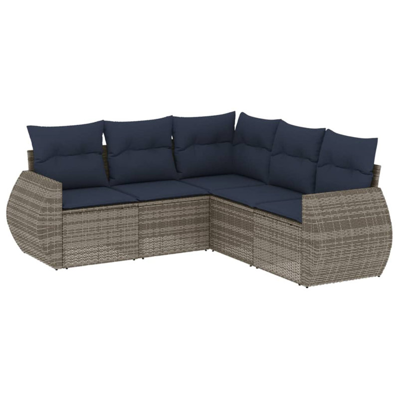 Ensemble de canapé de patio 6 pièces avec coussins en rotin de polyester brun, Coussin bleu marine / structure grise