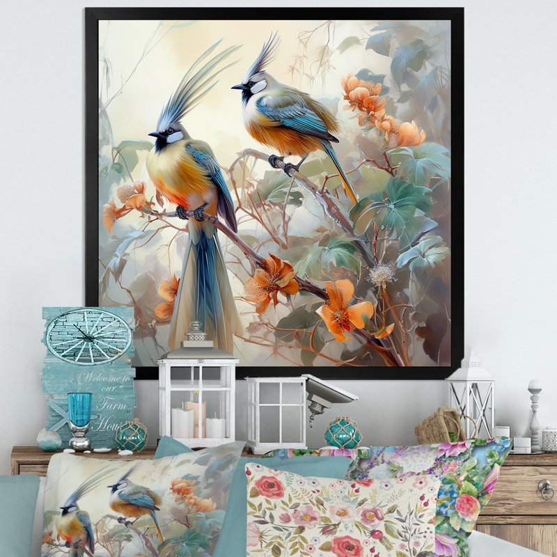 Birds Of Paradise Charm In Winter II sur impression sur toile, Cadre simple noir, H 36 po x l 36 po x P 1,5 po