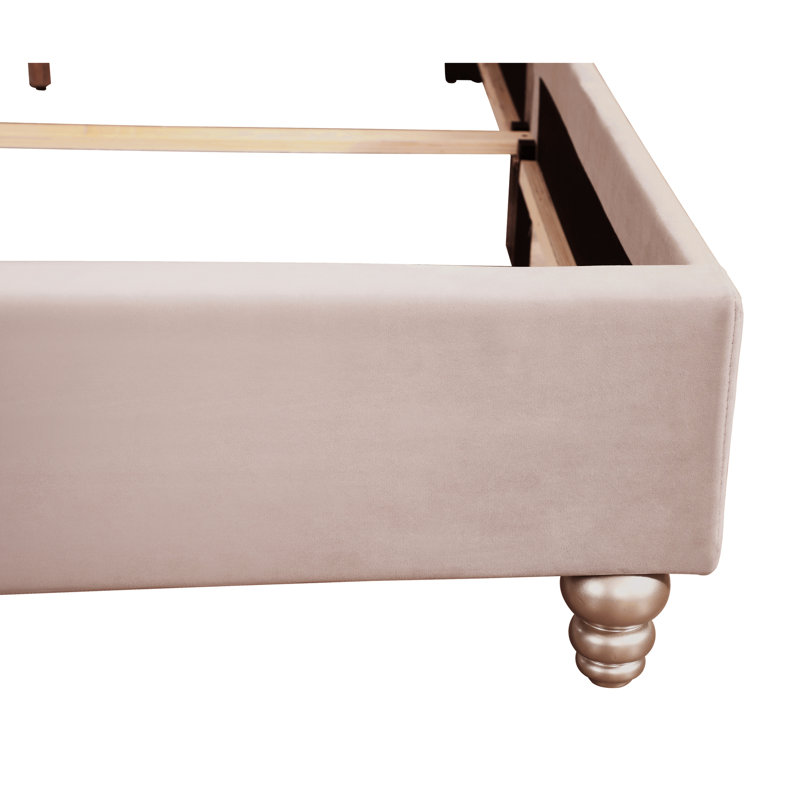 Grand lit tapissier avec pieds - velours beige, velours transitionnel pour le confort
