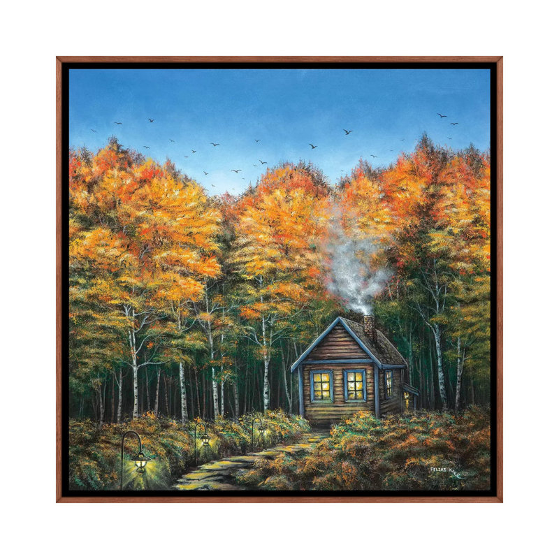 Fall Cabin by ColorByFeliks - Print on Canvas, 66.04 cm H x 66.04 cm W, Classic Brown Wood Framed