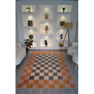 Tapis décoratif à motif géométrique orange à carreaux